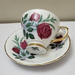 Delphine Red Rose Tea Cup with Gold Accent Vintage Bone China made in England